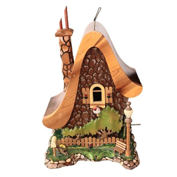 Other - Whimsical Cottage Garden Bird Feeder Wood Carved and Hand Painted Gnome Fairy